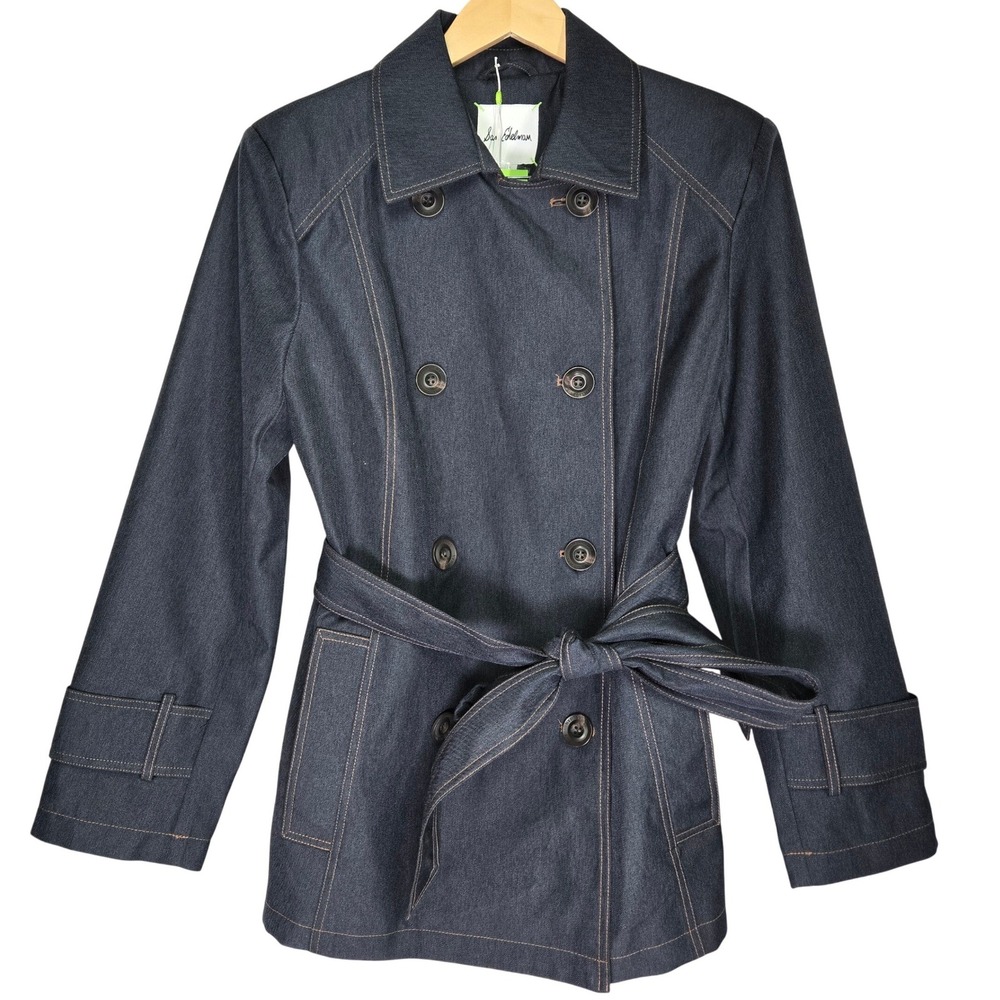 Sam Edelman Womens DB Denim Trench Coat M81829 Indigo Blue Water Repellent L NEW